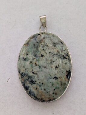 Green Moss Jasper Agate Stone Cabochon Silver Tone Pendant